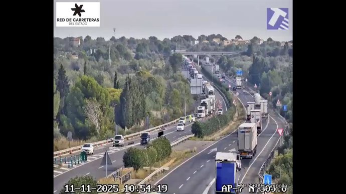El carril reobert en sentit sud a l'AP-7 a l'Aldea (Tarragona)