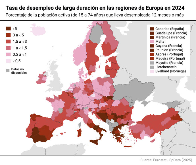 Tasa de paro de larga duración en Europa