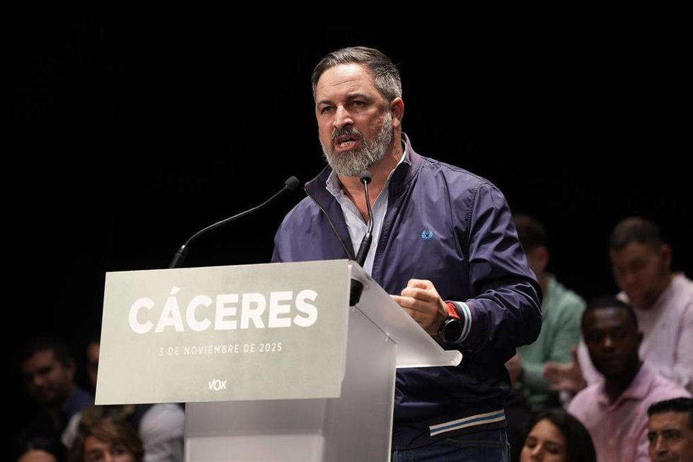 El presidente de Vox, Santiago Abascal, en un acto en Cáceres el pasado 3 de noviembre