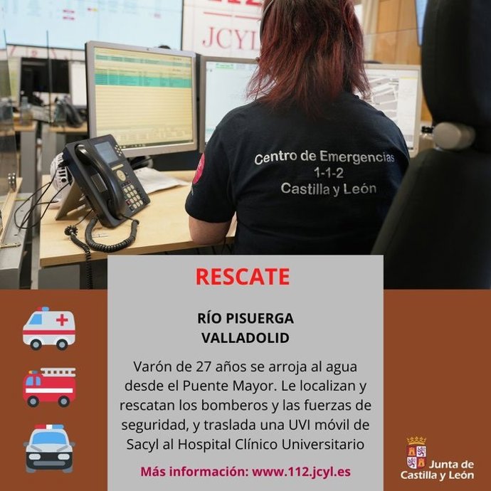 Gráfico elaborado por el 112 con datos del rescate de un joven en el río Pisuerga