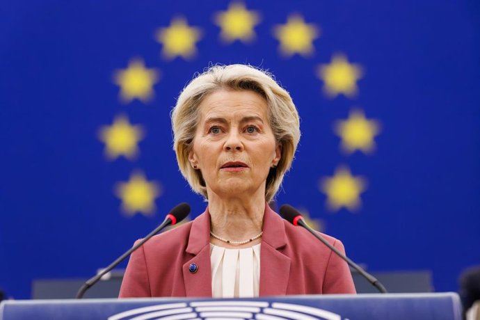 President of the European Commission Ursula von der Leyen speaks during the European Parliament plenary session. Photo: Philipp von Ditfurth/dpa