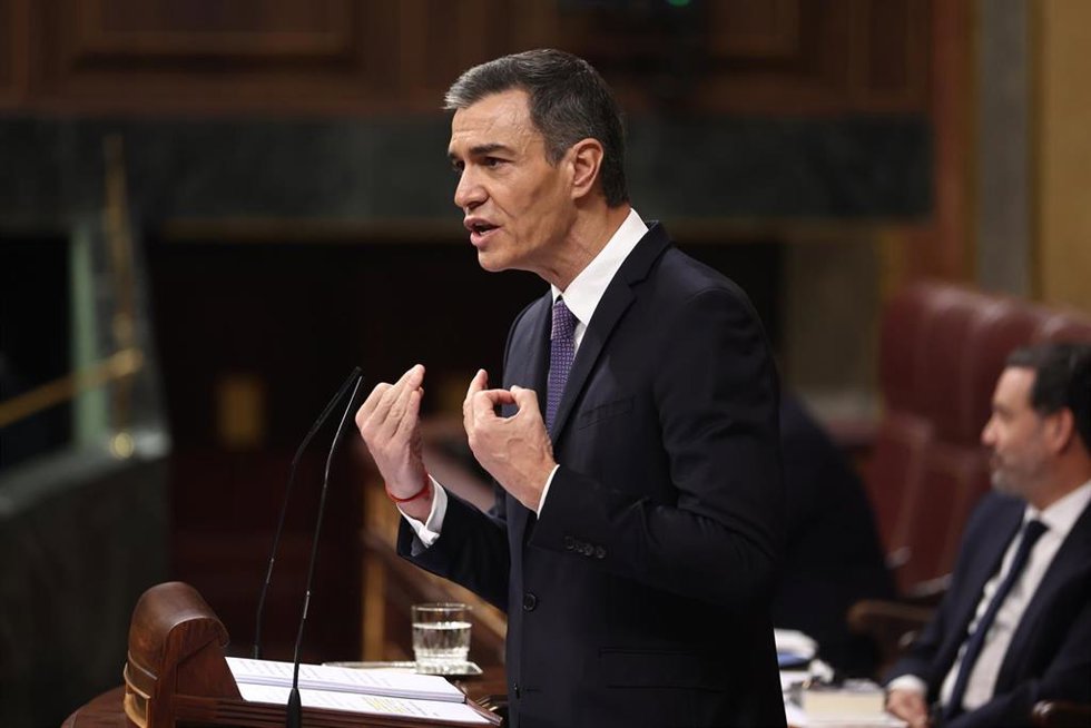 El presidente del Gobierno, Pedro Sánchez, interviene durante una sesión de control al Gobierno, en el Congreso de los Diputados.