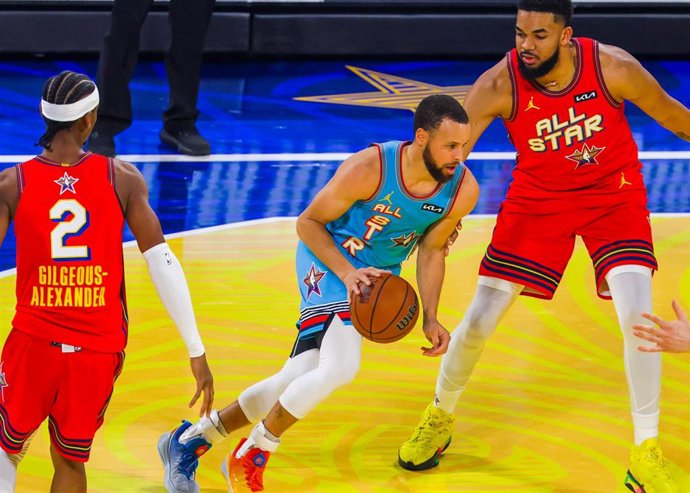 Archivo - Stephen Curry, Shai Gilgeous-Alexander y Karl-Anthony Towns durante el último All-Star en San Francisco