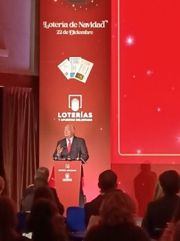 El presidente de Loterías y Apuestas del Estado, Jesús Huerta, en la presentación de la campaña publicitaria del sorteo de Navidad.