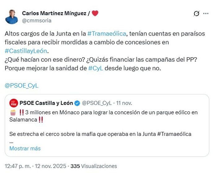 Captura del mensaje publcado en X por Carlos Martínez.