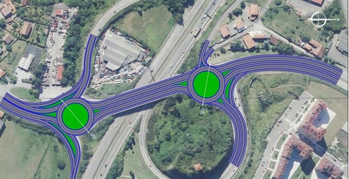 Infografía del proyecto del nuevo enlace entre la AS-II y la autovía del Cantábrico (A-8), a la altura de Roces, en Gijón.