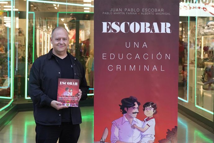 El hijo de Pablo Escobar, Juan Pablo Escobar, durante la presentación del cómic sobre Pablo Escobar 'Escobar. Una educación criminal', a 12 de noviembre de 2025, en Barcelona, Catalunya (España).