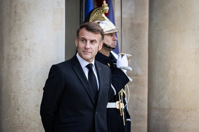 November 11, 2025, Paris, France: The French President Emmanuel Macron seen during the meeting. The French President Emmanuel Macron met with the President of the State of Palestine Mahmoud Abbas at the ElysĂe Presidential Palace, in Paris. This was the f