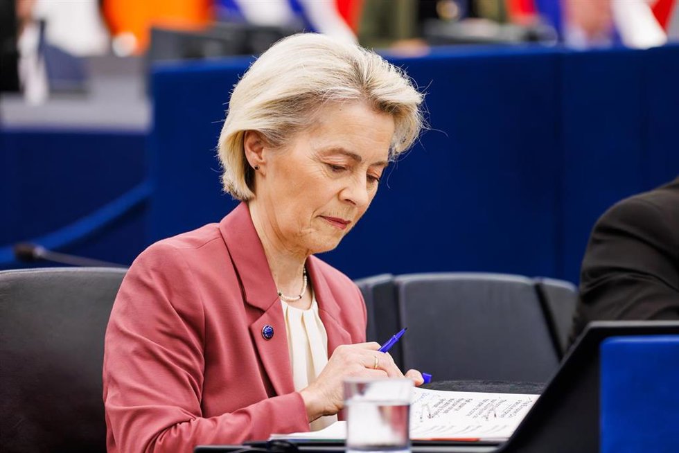 La presidenta comunitaria, Ursula von der Leyen, en el pleno de Estrasburgo.