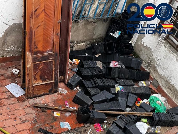 Macetas de una plantación de marihuana indoor a la que le fue cortado el suministro eléctrico por enganche ilegal a la red