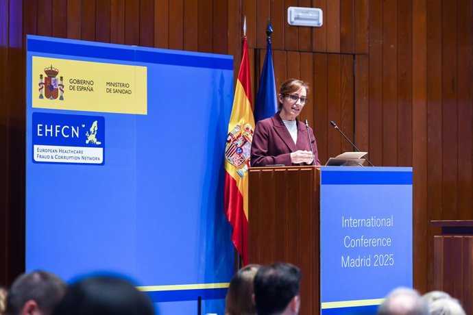 A Ministra da Saúde, Monica Garcia, abre a 16ª Conferência da Rede Europeia de Fraude e Corrupção em Saúde no Ministério da Saúde, em 13 de novembro de 2025, em Madri (Espanha). A conferência, organizada pelo Ministério da Saúde, reuniu o seguinte