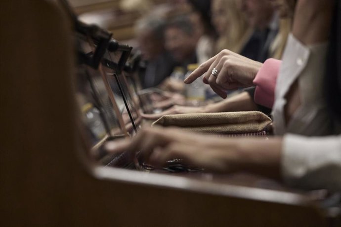 Varios diputados emiten su voto durante una sesión plenaria en el Congreso