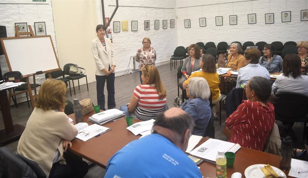 La portavoz nacional del BNG, Ana Pontón, en un acto en Montevideo, Uruguay.