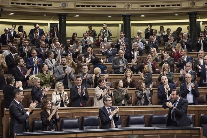 Diputados celebran una votación durante una sesión plenaria en el Congreso de los Diputados, a 13 de noviembre de 2025, en Madrid