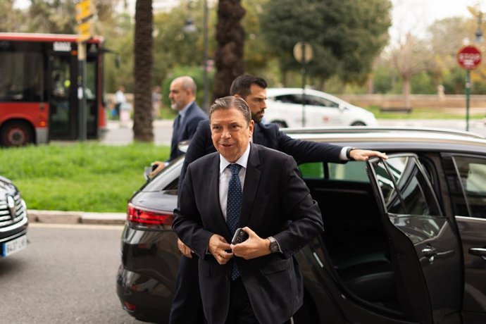 El ministre d'Agricultura, Pesca i Alimentació, Luis Planas, valora la labor de Mercasa durant la dana, en roda de premsa en la seu de la Delegació del Govern a la Comunitat Valenciana, a 13 de novembre del 2025, a València