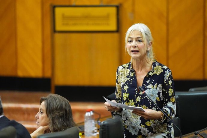 La consejera de Cultura y Deporte de la Junta de Andalucía,  Patricia del Pozo, en el pleno del Parlamento de Andalucía.