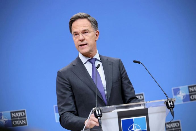 Archivo - Arquivo - O Secretário-Geral da OTAN, Mark Rutte, fala à mídia em Bruxelas.