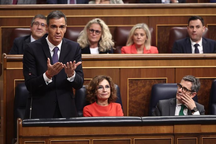 Imagen deel presidente del Gobierno, Pedro Sánchez, durante la sesión de control al Gobierno, en el Congreso de los Diputados.