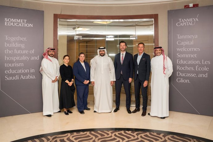 From Left to right: Mr. Ahmad Al Sakran, Acting Chief Executive Officer, Tanmeya Capital; Karine Hyon-Vintrou, École Ducasse Managing Director; Marie-Claude Mathieu, member of Sommet Education board and Group General Counsel; Mr. Mohamed Musaiqer, Chairma
