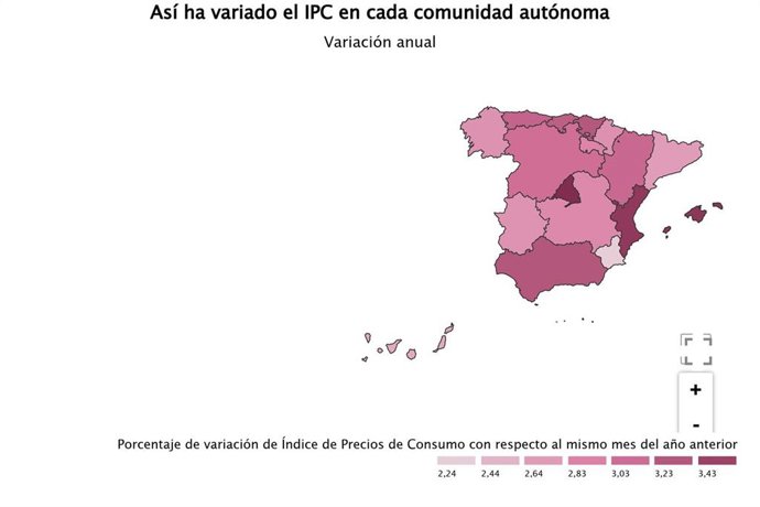 Así ha variado el IPC en cada comunidad autónoma. Variación anual