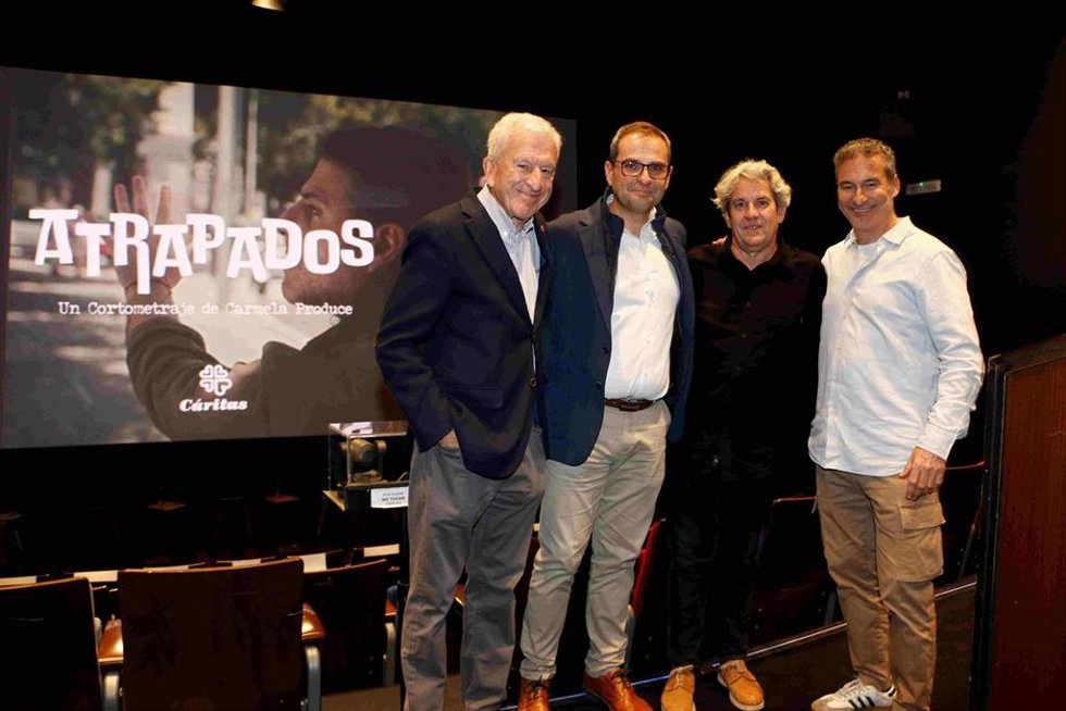 Manuel Bretón, Raúl Flores, Iñaki Mercero, Jorge Martínez durante la presentación este viernes de Atrapados en la Academia de Cine .