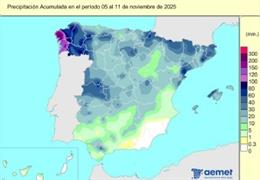España registra 73 l/m2 de lluvias acumuladas desde octubre, un 30% menos de lo normal.