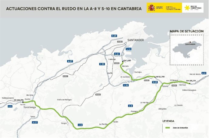 Mapa de actuaciones para reducir el ruido en las autovías A-8 y S-10