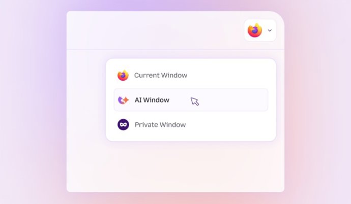 Menu de seleção de espaço "AI Window" no Firefox