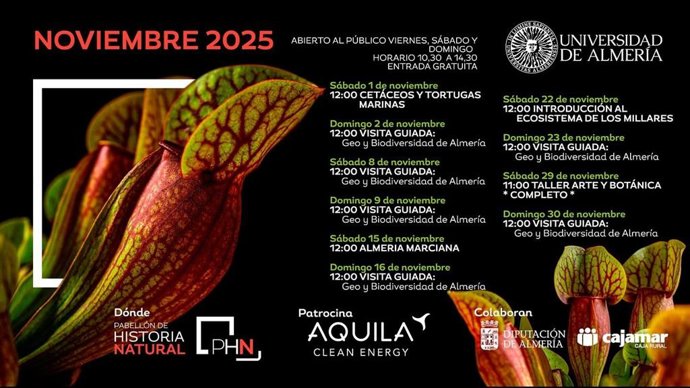 Programación de actividades en el Pabellón de Historia Natural de Almería.