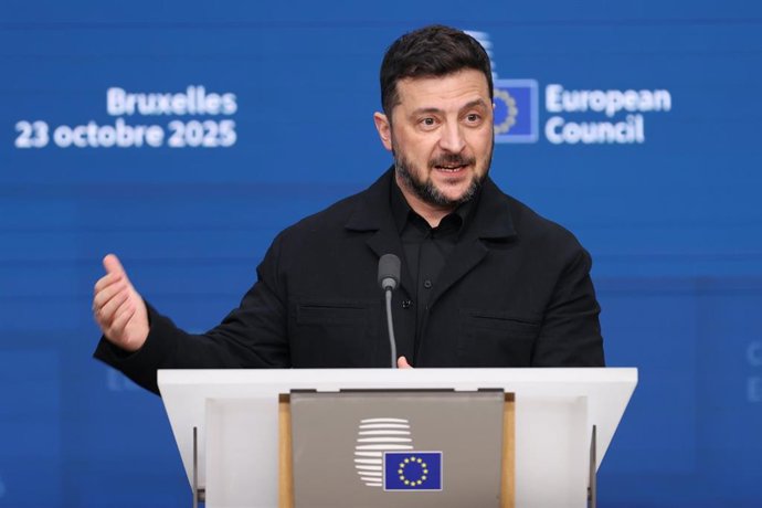 El presidente ucraniano, Volodimir Zelenski, en una rueda de prensa en Bruselas el pasado mes de octubre.