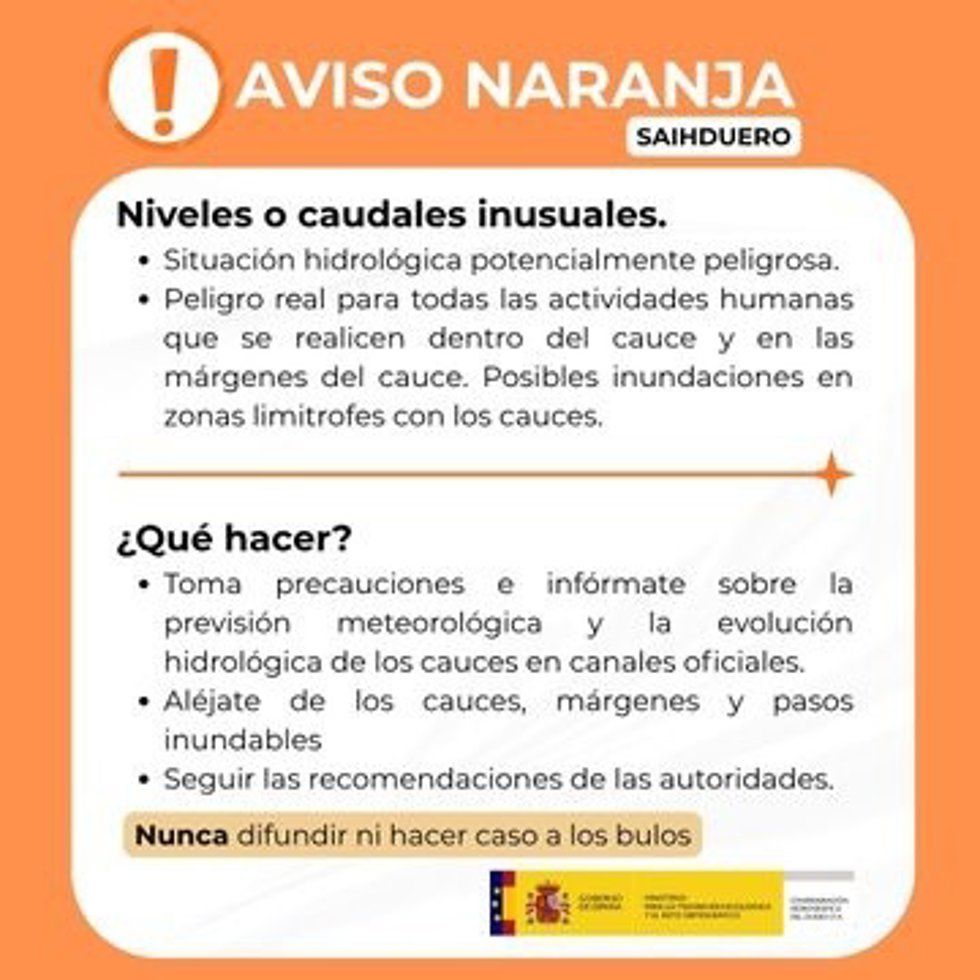 Gráfico difundido por la CHD sobre un aviso de nivel naranja