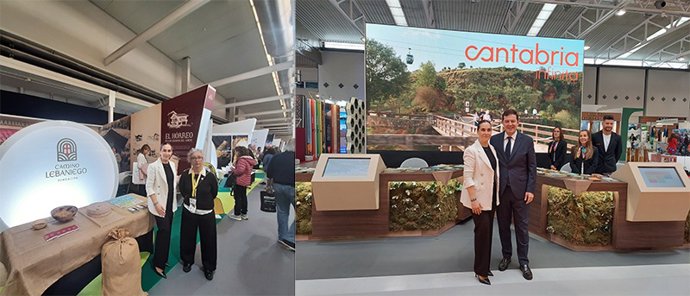 La directora general de Turismo, María Saiz, en el espacio cántabro en INTUR junto al presidente de Castilla y León y en el stand de la Fundación Camino Lebaniego