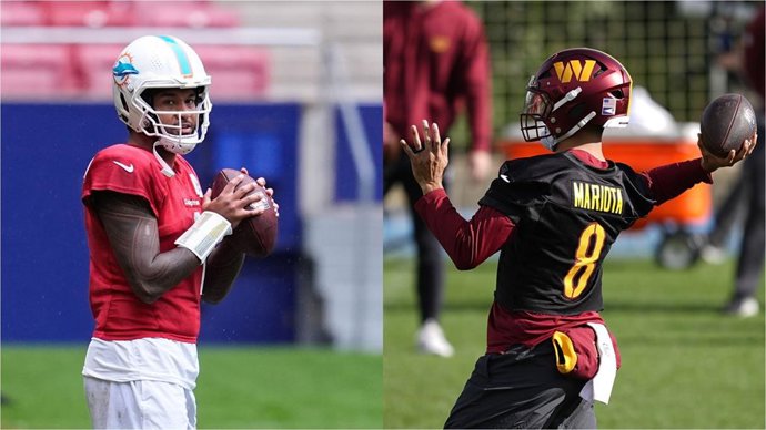 Tua Tagovailoa y Marcus Ardel Taulauniu Mariota, Dolphins vs Commanders en Madrid