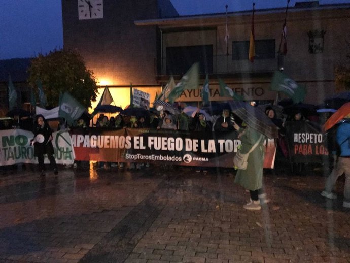 Pacma reúne a 250 personas en su protesta contra el Toro Jubilo de Medinaceli (Soria)
