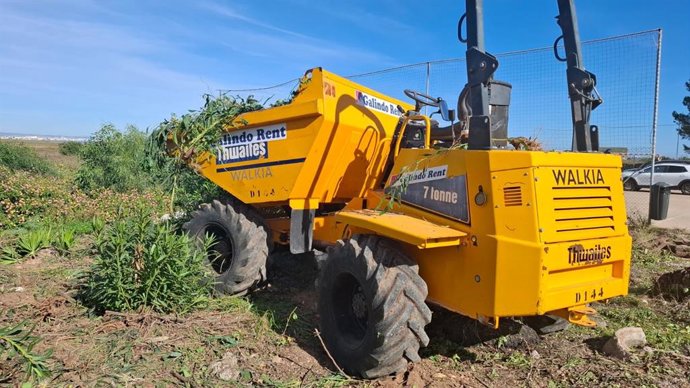 Maquinaria llevando a cabo las primeras labores de restauración ecológica integral en El Carmolí.