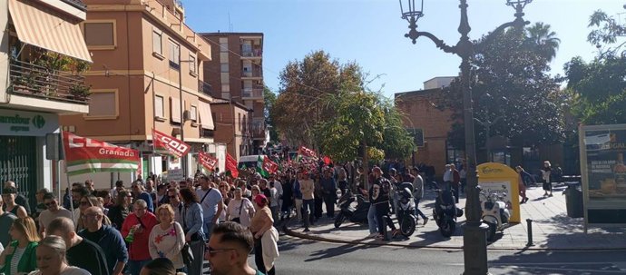 Manifestación convocada por UGT, CCOO y CSIF en defensa del Convenio Colectivo del sector del manipulado de frutas en Motril