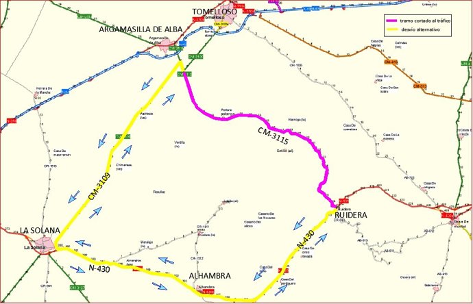Archivo - La CM-3115 entre Argamasilla de Alba y Ruidera permanece cerrada al tráfico por obras de mejora hasta el 11 de abril