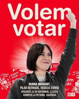 Cartaz acusando o PSOE de Valência de plagiar o prefeito de Nova York, Zohran Mamdani.