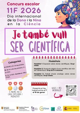 Cartel del concurso '11F: yo también quiero ser científica'