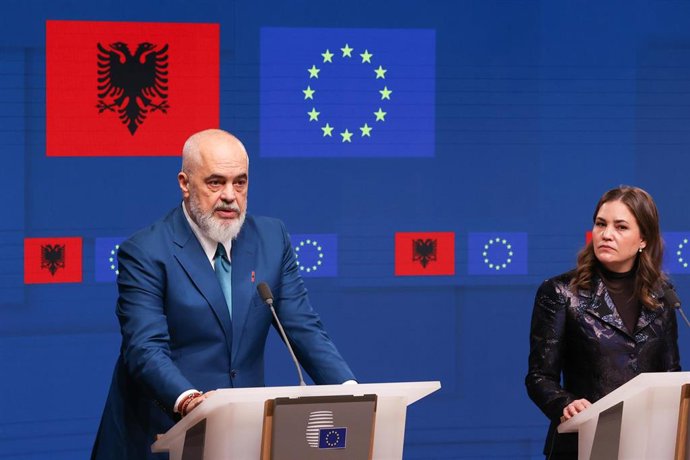El primer ministro de Albania, Edi Rama, en una rueda de prensa en Bruselas.
