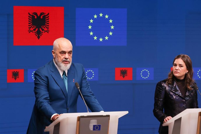 El primer ministro de Albania, Edi Rama, en una rueda de prensa en Bruselas.
