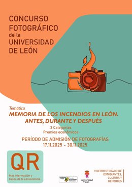 Cartel del concurso fotográfico 'Memoria de los incendios en León. Antes, durante y después'  convocado por la ULE.