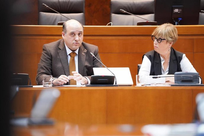 El presidente y la vicepresidenta de la  Cámara de Cuentas de Aragón, Jesús Royo y Anabel Beltrán, este lunes durante su comparecencia en las Cortes.