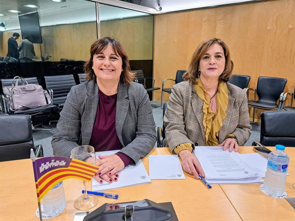 La consellera de Presidencia, Coordinación de la Acción de Gobierno y Cooperación Local, Antnia Maria Estarellas, y  la directora general del Tesoro, Política Financiera y Patrimonio, Susana Pérez, este lunes en la reunión del CPFF.