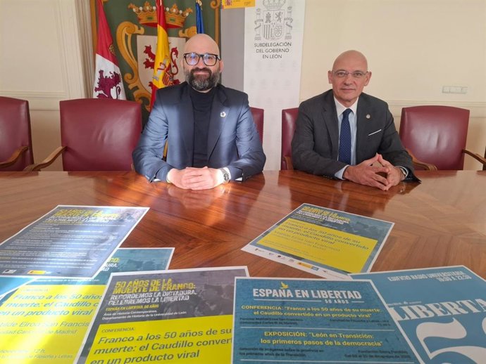 El subdelegado del Gobierno en León, Héctor Alaiz Moretón, en la presentación de la programación de la conmemoración '50 años de España en libertad'.