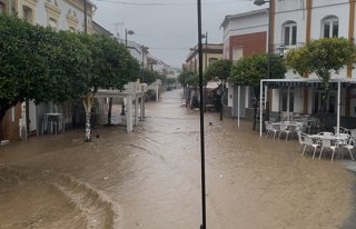 Inundación en Nerva (Huelva) por el paso de la borrasca Caludia este pasado sábado.