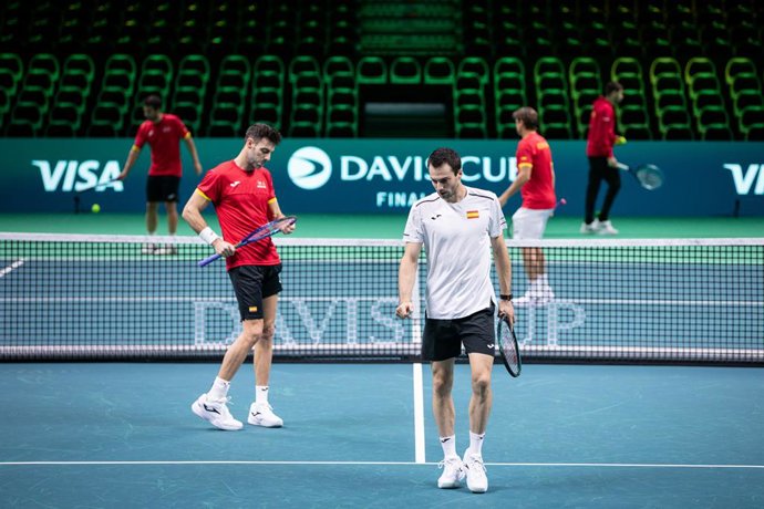 Imagen de un entrenamiento del equipo español de cara a las Finales de la Copa Davis de 2025 en Bolonia