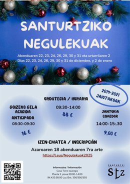 Cartel de las colonias de Santurtzi para las vacaciones escolares de Navidad.