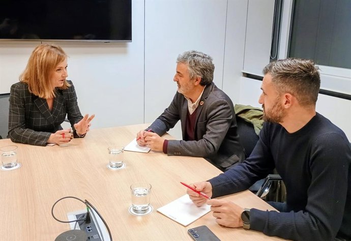 El consejero de Movilidad,  Alejandro Calvo, y el viceconsejero de Infraestructuras, Jorge García, con la directora de la Delegación de la Cámara de Comercio de España ante la UE, Pilar Ruiz Huélamo.
