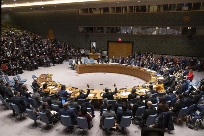 Archivo - Arquivo - HANDOUT - 28 de fevereiro de 2019, EUA, Nova York: Membros do Conselho de Segurança votam em dois projetos de resolução sobre a situação na Venezuela na sede da ONU. A Rússia e a China vetaram uma resolução do Conselho de Segurança da 